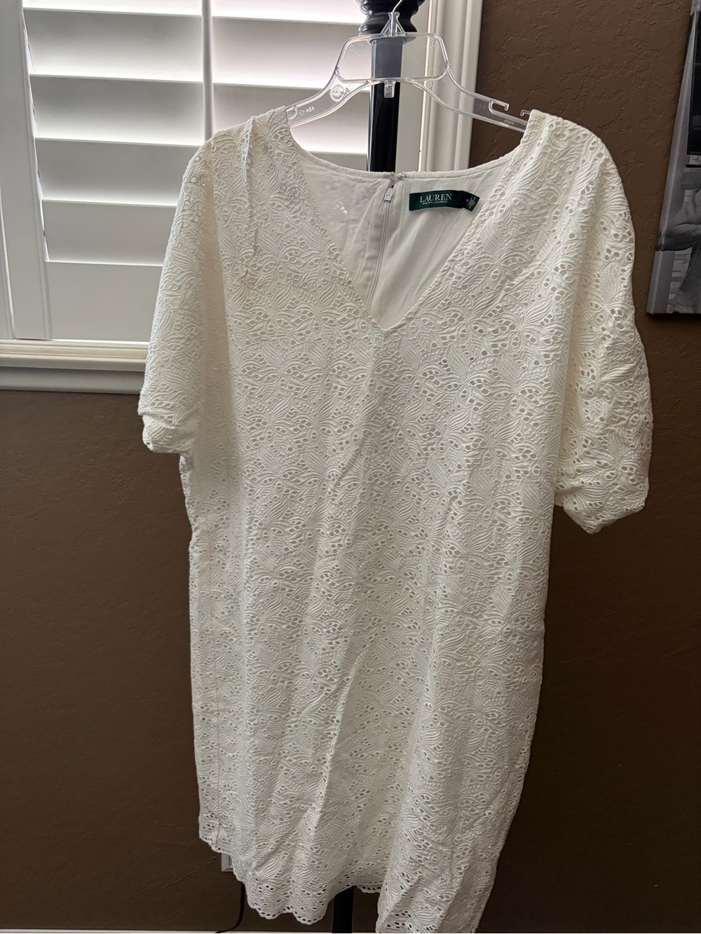 Ralph Lauren White Eyelet V-Neck Dress